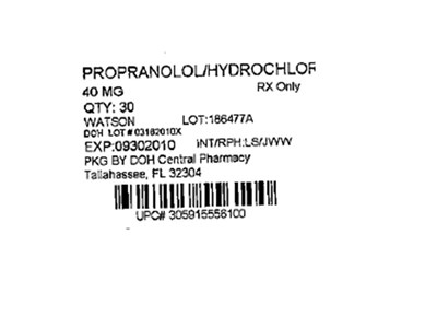 40mg Label (Propranolol HCl 40mg(watson))
